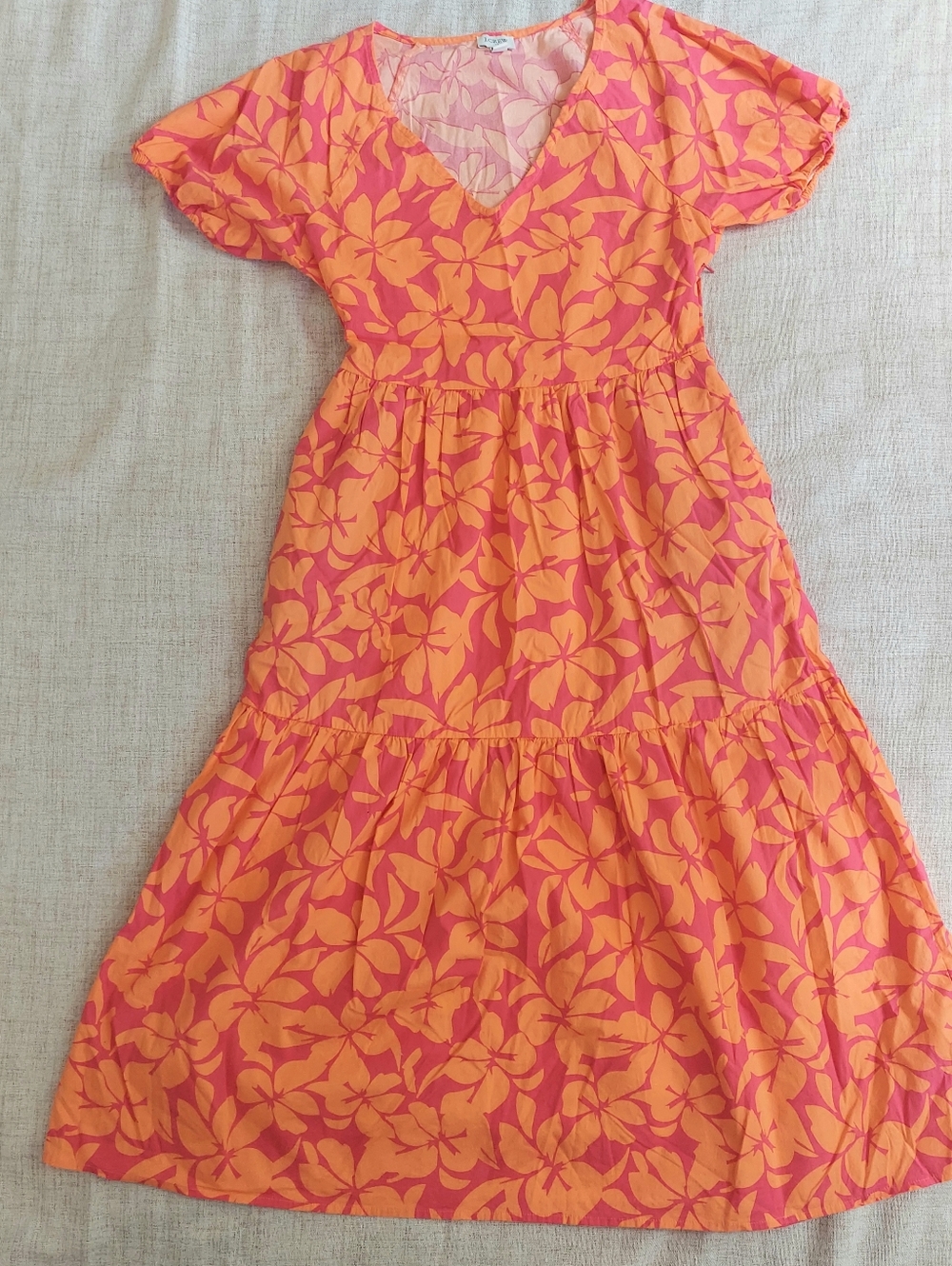 J Crew Hot Orange Floral Midi Dress